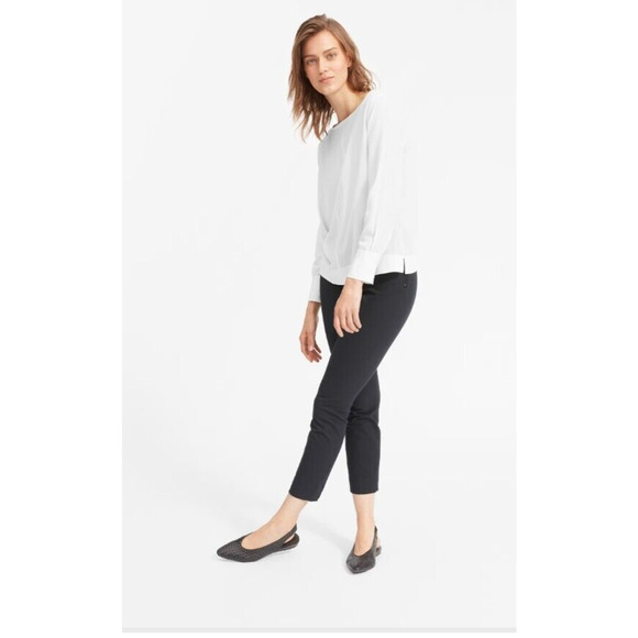 NWT Everlane 0 Womens The Clean Boatneck Blouse SILK top Gray White - Picture 4 of 11